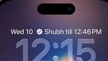 Choghadiya Lock Screen inline widget showing current muhurat name beside iPhone clock